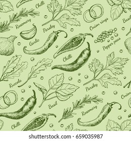 Seamless pattern with different spices. Vector illustration for your design