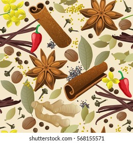 seamless pattern with different spices in vintage style