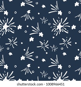 Seamless pattern with different star in dark night sky. For dresses, manufacture, scrapbooking and textile.