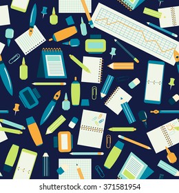 Seamless pattern different stationery for business and education.