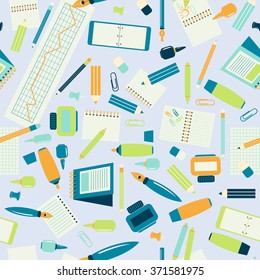 Seamless pattern different stationery for business and education.