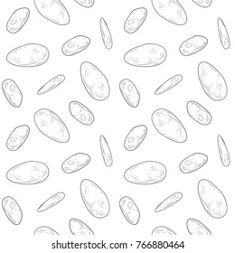 Seamless pattern with different stones in cartoon sketch style. Hand drawn vector illustration isolated on white background.