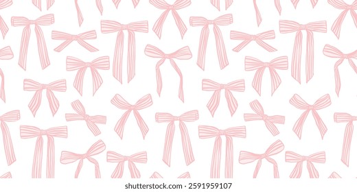 Seamless pattern with different striped bows, background for girl, coquette core design