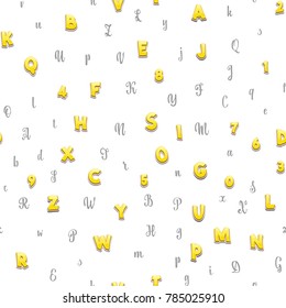 Seamless pattern, different style letters 3d, calligraphic, handmade, can be used for packaging design, corporate identity, branding.