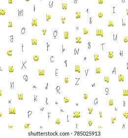 Seamless pattern, different style letters 3d, calligraphic, handmade, can be used for packaging design, corporate identity, branding.