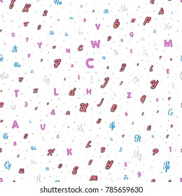 Seamless pattern, different style letters 3d, calligraphic, handmade, can be used for packaging design, corporate identity, branding.