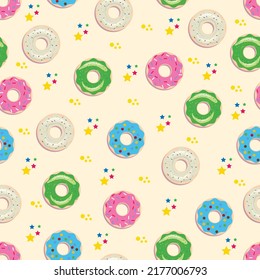 Seamless Pattern Different Style Strawberry Donuts Background Vector Illustration