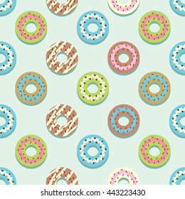 Seamless Pattern Different Style Strawberry Donuts Background Vector Illustration