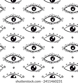 Seamless pattern with different stylized eyes in doodle style. Can be used for wallpaper, pattern fills, web page background, surface textures