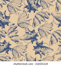 Seamless pattern with different stylized shells