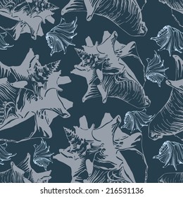Seamless pattern with different stylized shells
