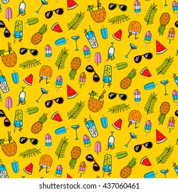 Seamless pattern with different summer cocktails. Vector illustration