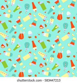 Seamless pattern with different summer refreshing drinks and cocktails. Vector illustration