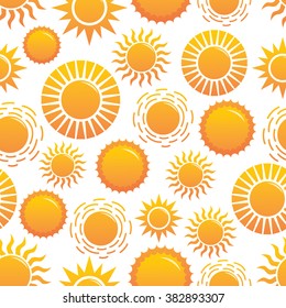 Seamless Pattern of Different Suns on White Background