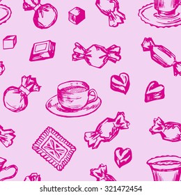 Seamless pattern with different sweets 