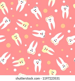 seamless pattern with different teeth on red background