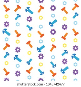 Seamless pattern with different tools. Gears, bolts, nuts background in flat style. Vector illustration