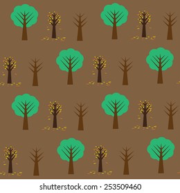 Seamless pattern with different trees on the brown background