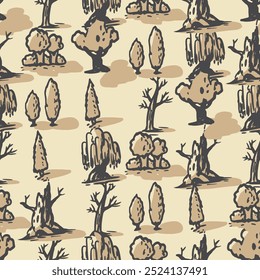 Seamless pattern with different trees top view. Good for web print and wallpaper