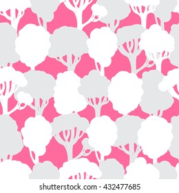 Seamless pattern with different trees. Vector illustration