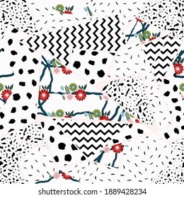 Seamless pattern of different triangles with texture vector illustration. Stylish ornament for fabrics, packaging boxes of notebooks.