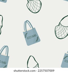 Seamless pattern with different type of reusable eco bags. No plastic. Flat style.