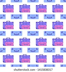 Seamless pattern of different types of baggage, luggage, suitcase on white background. Flat style vector illustration. Set of tourism and traveling icons with voyage packing and handbag