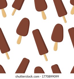 Patrón transparente con diferentes tipos de helados de chocolate y popsicles.Helado en tazas de gofre.Puede ser usado para el embalaje de papel y para varios diseños.Ilustración vectorial.