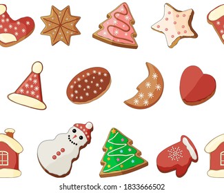 Seamless pattern with different types of Christmas dessert. Endless pattern for your Christmas design, greeting cards, posters, wrapping paper.