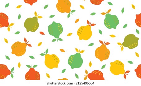 Seamless pattern with different types of citrus fruits. Retro color.