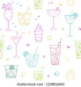 Seamless pattern with different types of cocktails in thin line style