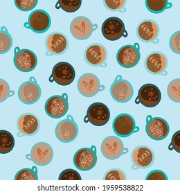 Seamless pattern of different types of coffee and coffee cups. Vector illustration 