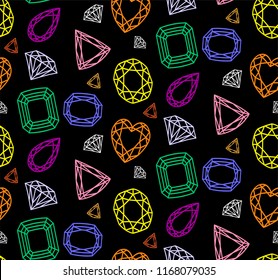 Seamless pattern with different types of gems