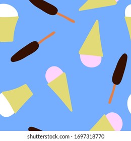 seamless pattern of different types of ice cream in the style of hand-drawn cartoon