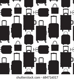 Seamless pattern with different types of luggage. Isolated on white background