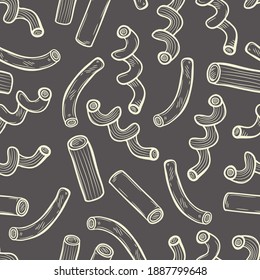 Seamless pattern with different types of pasta. Vector food illustration. 