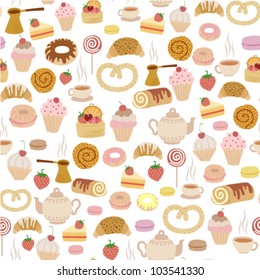 seamless pattern with different types of pastries