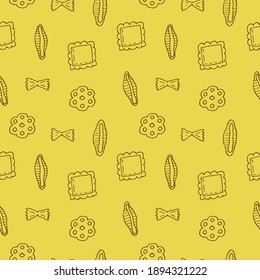 Seamless pattern of different types, vector illustration, hand drawing, yellow background