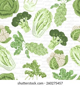 Seamless pattern with different varieties of cabbage. Vector illustration for your design