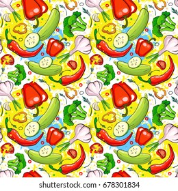 Seamless Pattern Different Vegetables Ornament Background Vector Illustration