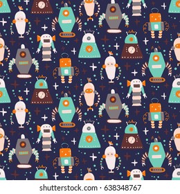 Seamless pattern with different vintage robots. vector illustration