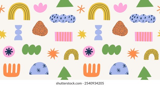 Seamless pattern with different winter and Christmas symbols. Abstract cozy background. 
Hand draw vector collection of Christmas winter symbols.