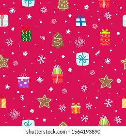 Seamless pattern of different winter holiday accesories