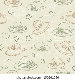 seamless pattern with different women's hats 
