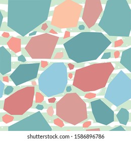Seamless Pattern, differently colored stones in pastel shades of pink, blue. 