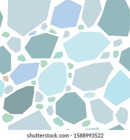Seamless Pattern, differently colored stones in pastel shades of blue on white. 