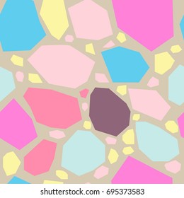 Seamless Pattern, differently colored stones in pastel shades of pink, yellow, blue and brown. Geometric shapes. Modern Color Design.Textile, fabric, wallpaper, wrapping, wall art design, print