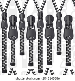 Seamless pattern diffirent types of fastener zippers vector illustration on white background