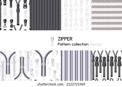 Seamless pattern diffirent types of fastener zippers vector illustration on white background