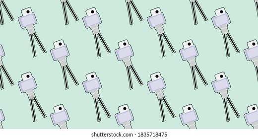 Seamless pattern of Digital Camera on a Tripod design isolated on light blue background. Digital Camera design. Suits for Decorative Paper, Packaging, Covers, Gift Wrap etc. Vector eps10.
